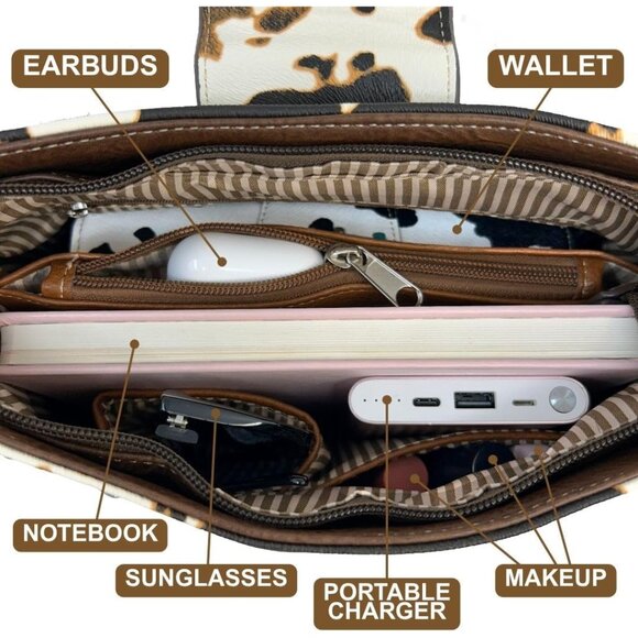 Western Cow Print Purse for Women - Brown Cowhide Crossbody with Conceal Carry - Picture 8 of 8